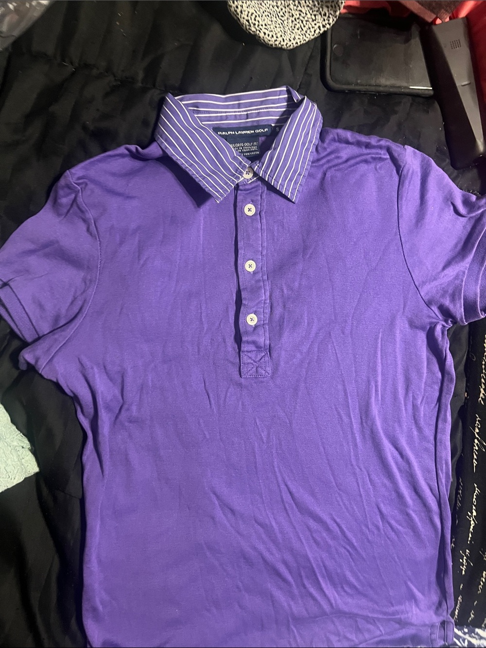 Ralph Lauren  Purple Polo with Striped Button-Down Collar, golf fit, small. EUC